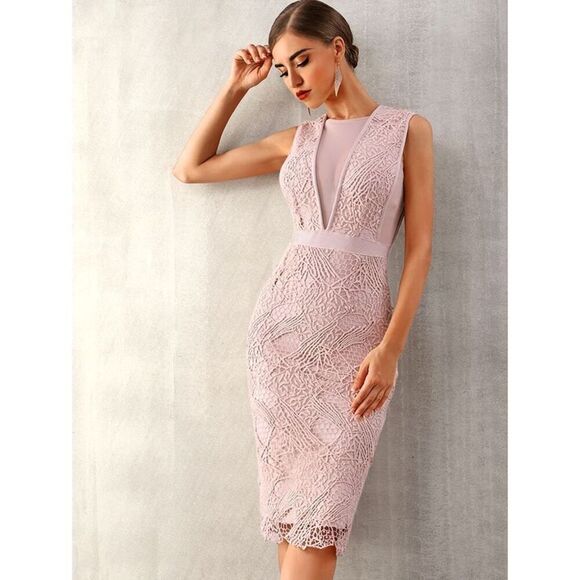 Venus Blush Guipure Lace & Mesh Bandage Dress Sz XL NWT Wedding Guest, Mob Wife - Picture 1 of 14